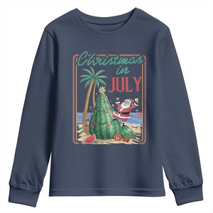 Christmas In July Youth Sweatshirt Funny Santa Watermelon Xmas Tree TS12 Navy Print Your Wear