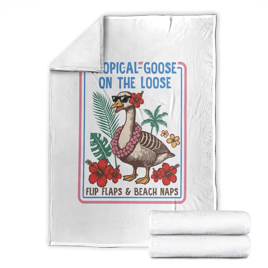 Funny Hawaiian Beach Vacation Graphic Throw Blanket Tropical Goose On The Loose TS12 White Print Your Wear
