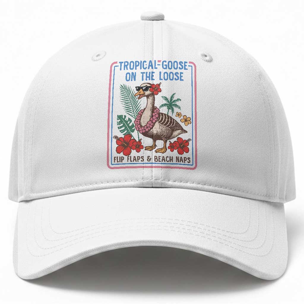 Funny Hawaiian Beach Vacation Graphic Baseball Cap Tropical Goose On The Loose TS12 Print Your Wear