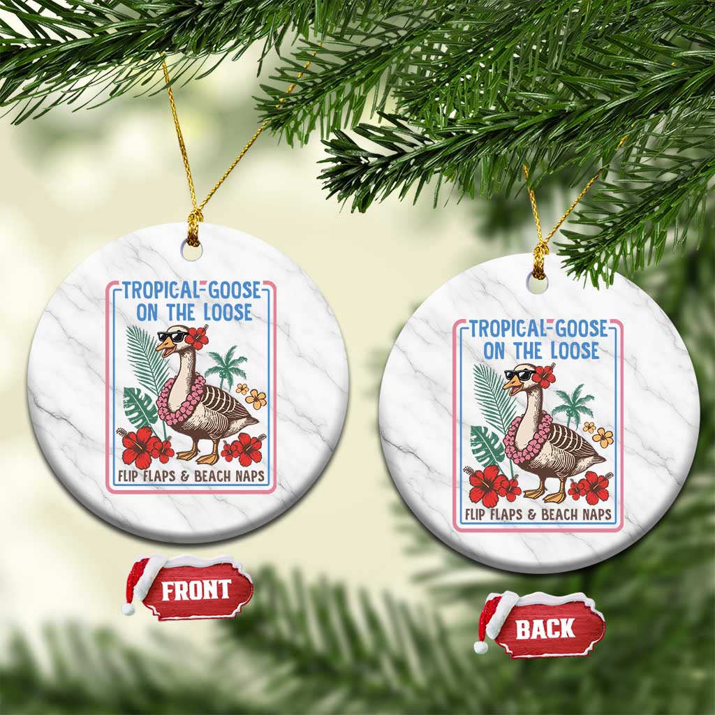 Funny Hawaiian Beach Vacation Graphic Ceramic Ornament Tropical Goose On The Loose TS12 1pc White Marble Print Your Wear
