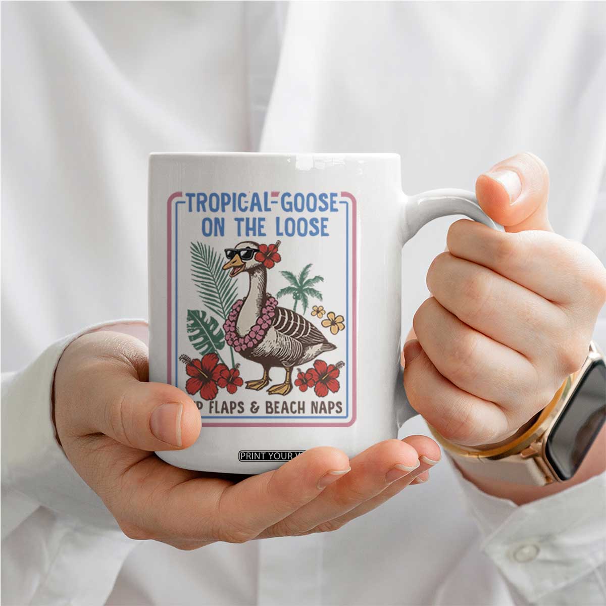 Funny Hawaiian Beach Vacation Graphic Coffee Mug Tropical Goose On The Loose TS12 Print Your Wear