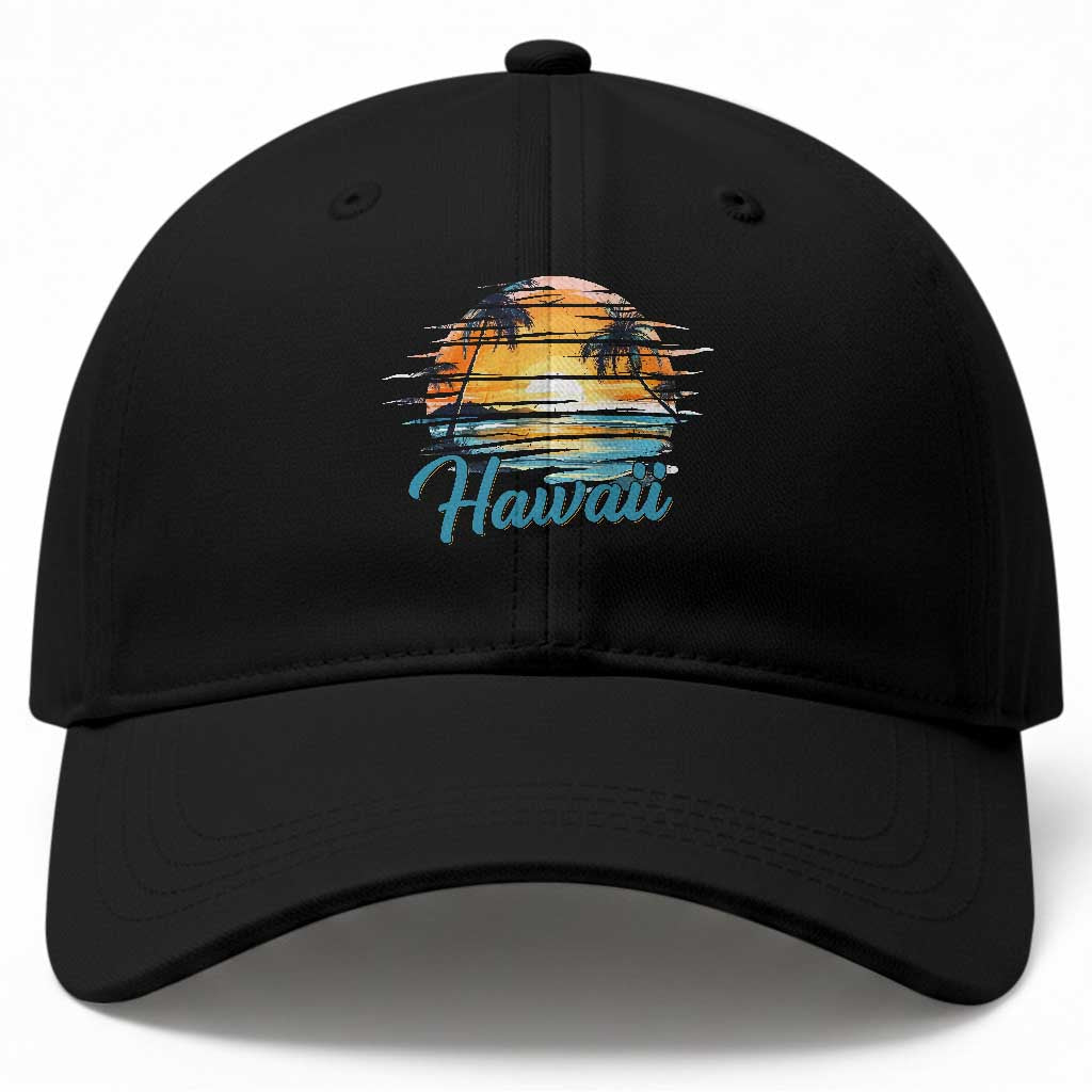 Retro Sunset Palm Tree Hawaii Baseball Cap Tropical Vacation Graphic TS12 Print Your Wear