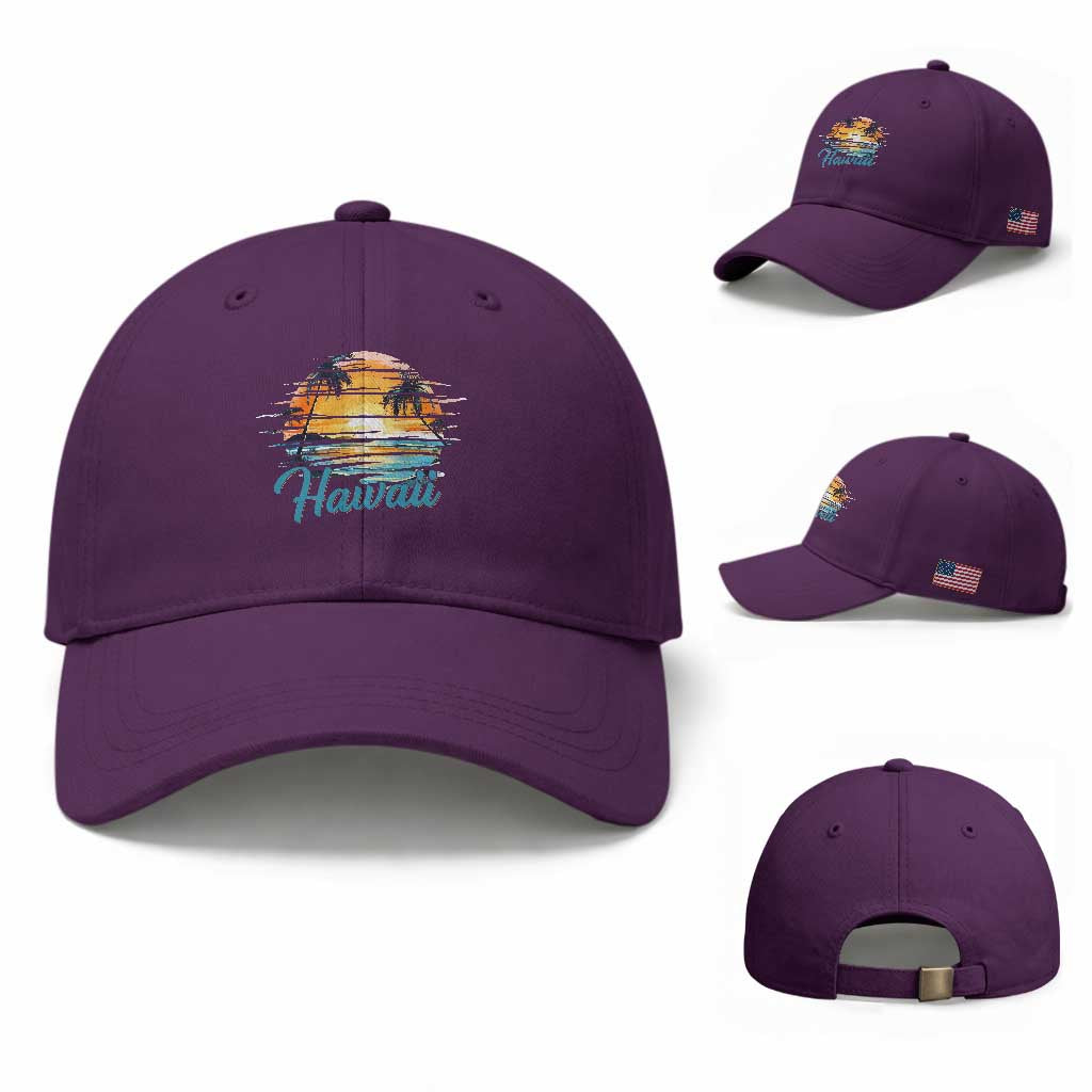 Retro Sunset Palm Tree Hawaii Baseball Cap Tropical Vacation Graphic TS12 Baseball Cap Universal Fit Purple Print Your Wear