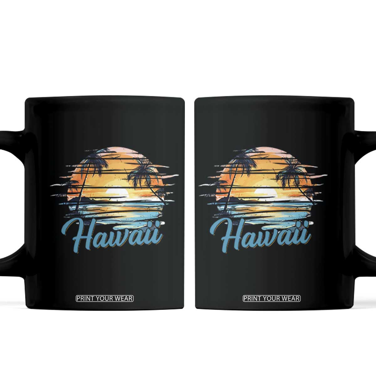 Retro Sunset Palm Tree Hawaii Coffee Mug Tropical Vacation Graphic TS12 Black Print Your Wear