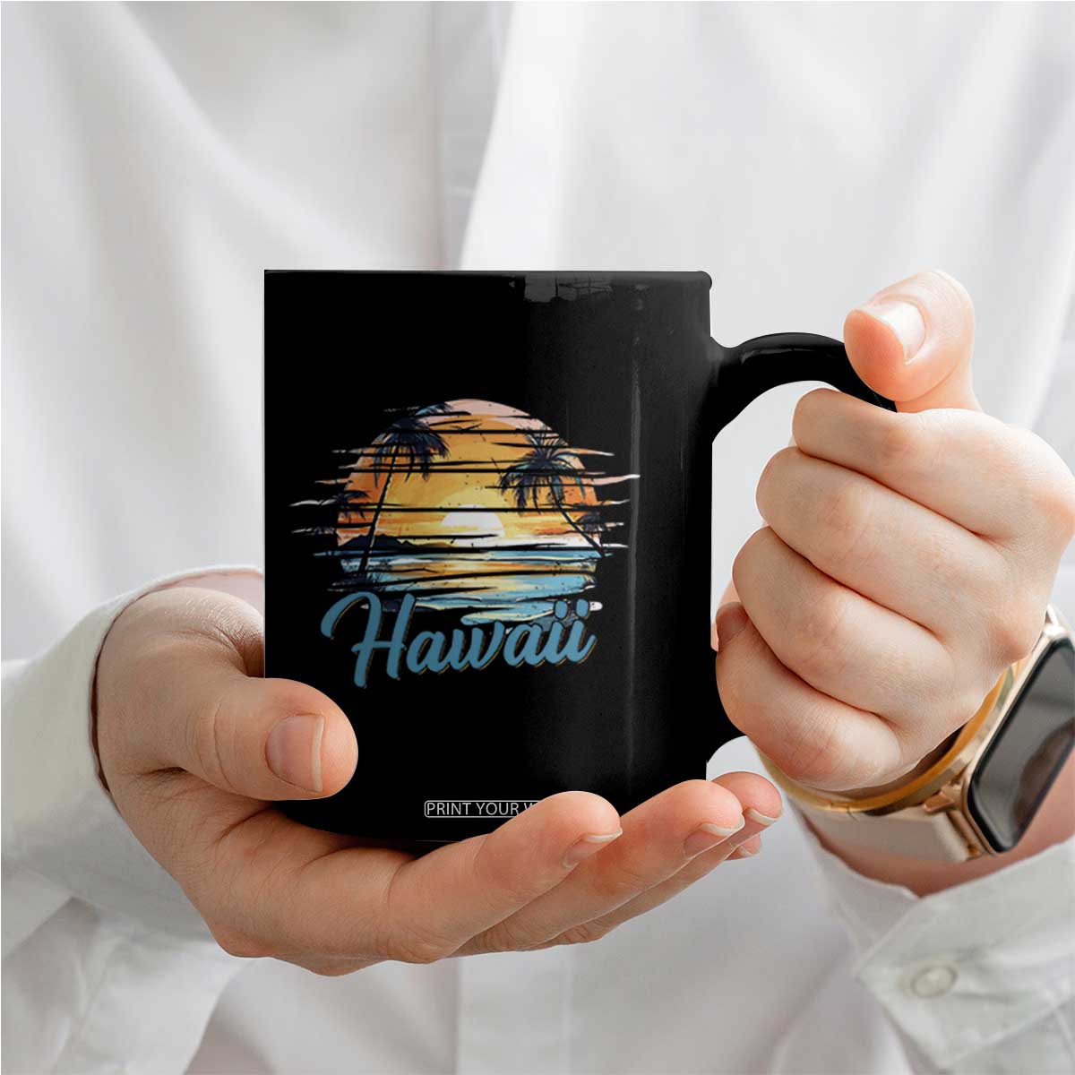 Retro Sunset Palm Tree Hawaii Coffee Mug Tropical Vacation Graphic TS12 Print Your Wear