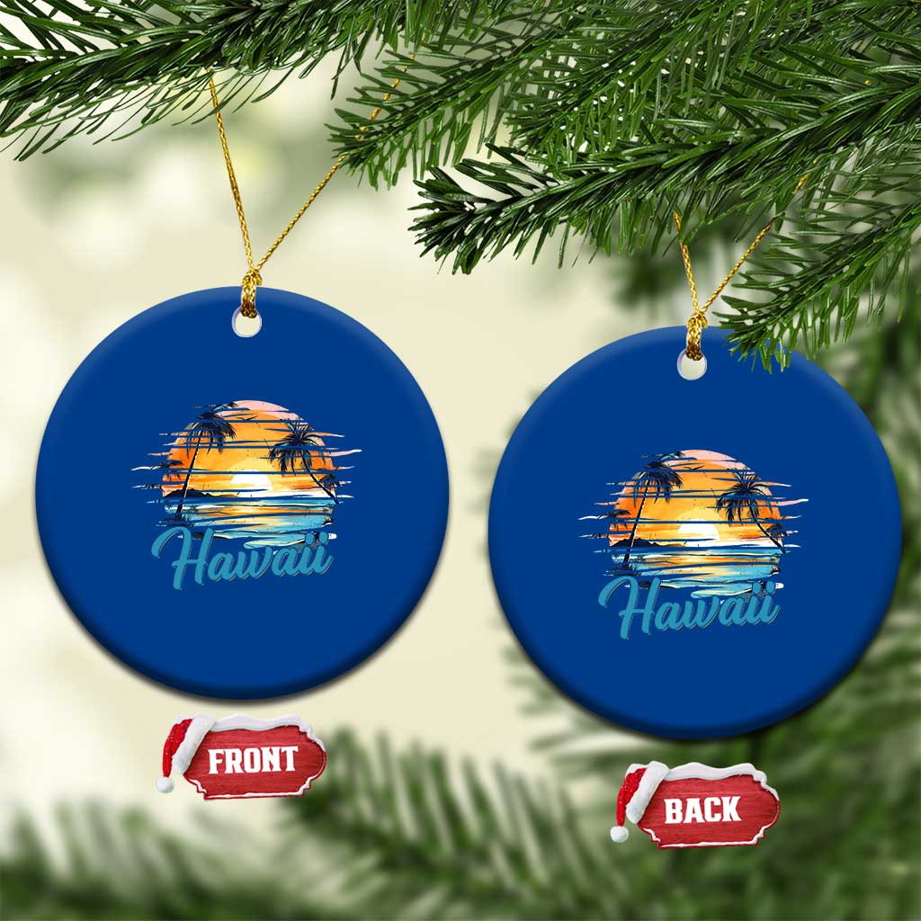 Retro Sunset Palm Tree Hawaii Ceramic Ornament Tropical Vacation Graphic TS12 1pc Blue Print Your Wear