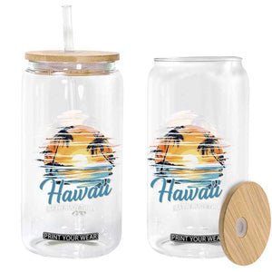 Retro Sunset Palm Tree Hawaii Glass Can Tropical Vacation Graphic TS12 Print Your Wear