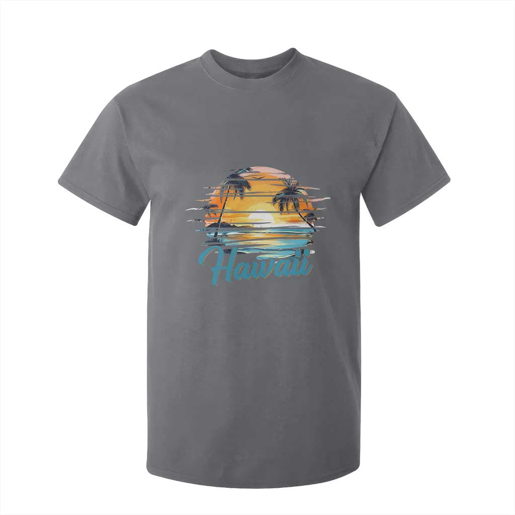 Retro Sunset Palm Tree Hawaii T Shirt For Kid Tropical Vacation Graphic TS12 Charcoal Print Your Wear