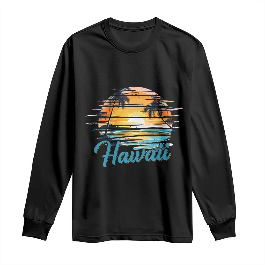 Retro Sunset Palm Tree Hawaii Long Sleeve Shirt Tropical Vacation Graphic TS12 Black Print Your Wear