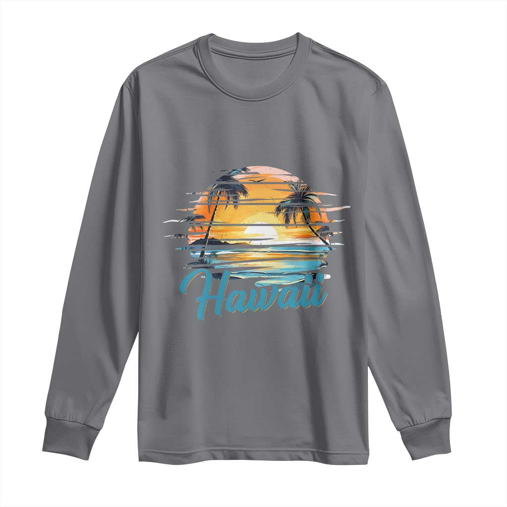 Retro Sunset Palm Tree Hawaii Long Sleeve Shirt Tropical Vacation Graphic TS12 Charcoal Print Your Wear