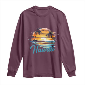 Retro Sunset Palm Tree Hawaii Long Sleeve Shirt Tropical Vacation Graphic TS12 Maroon Print Your Wear