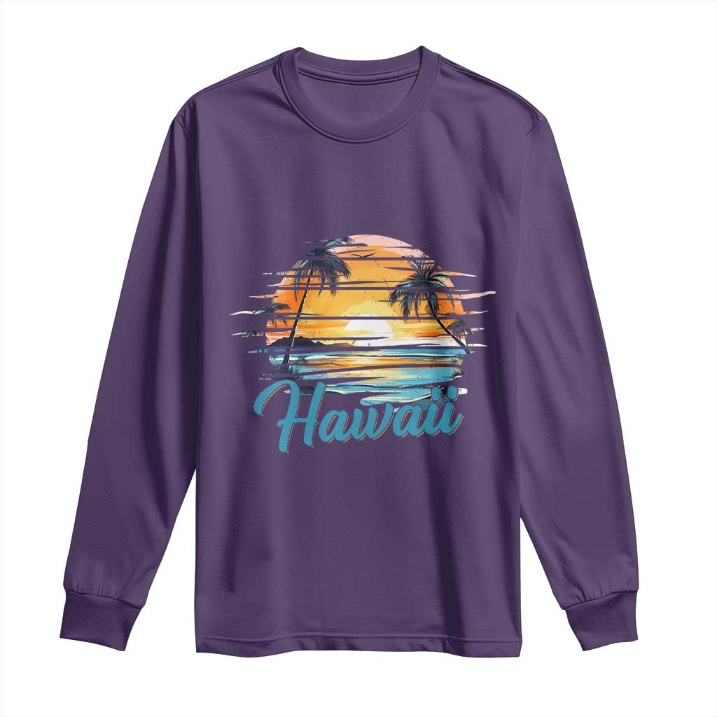 Retro Sunset Palm Tree Hawaii Long Sleeve Shirt Tropical Vacation Graphic TS12 Purple Print Your Wear