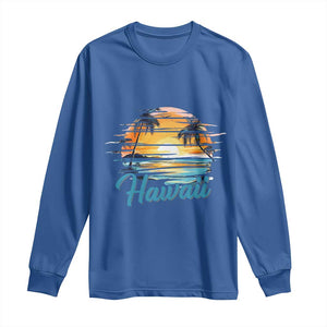 Retro Sunset Palm Tree Hawaii Long Sleeve Shirt Tropical Vacation Graphic TS12 Royal Blue Print Your Wear