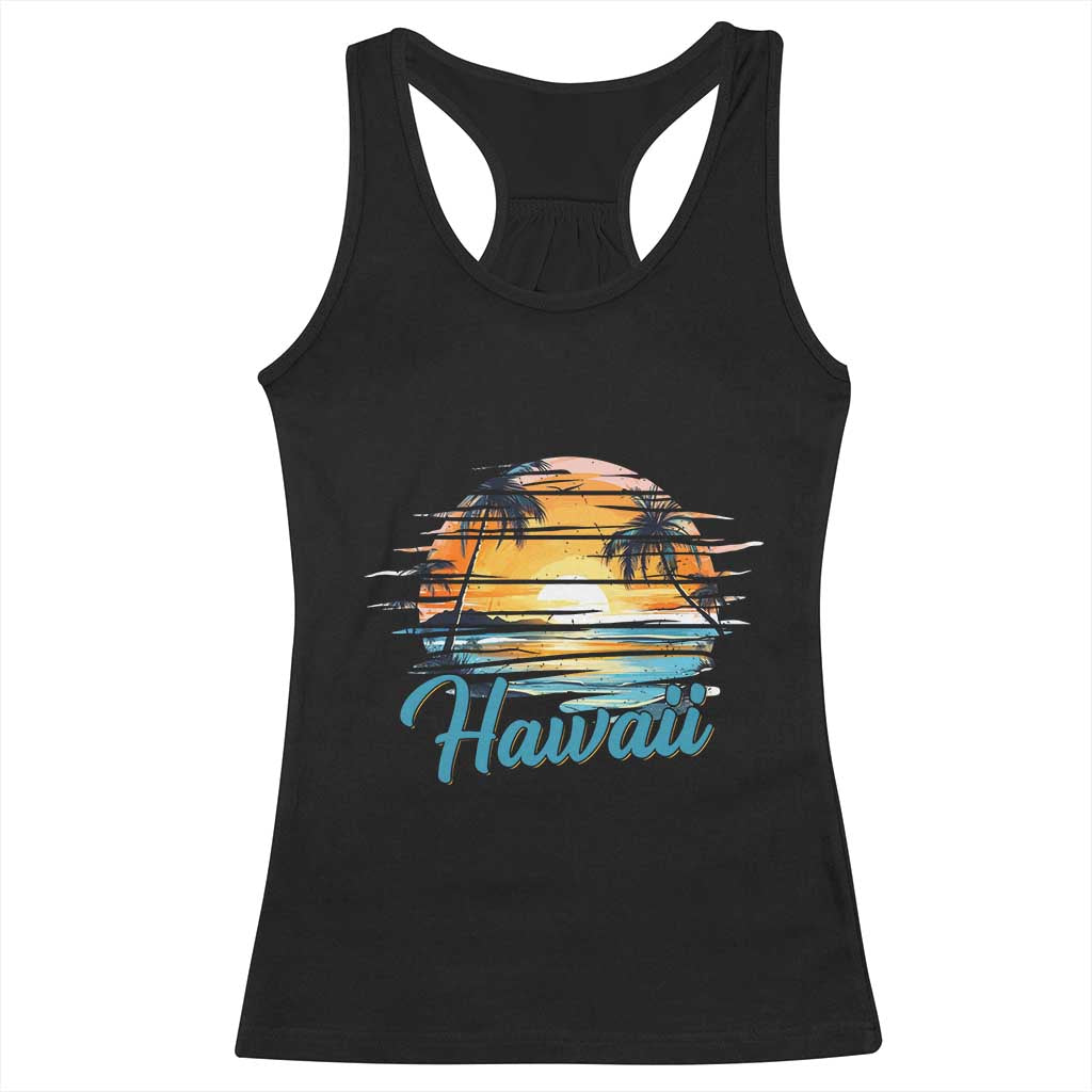 Retro Sunset Palm Tree Hawaii Racerback Tank Top Tropical Vacation Graphic TS12 Black Print Your Wear