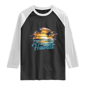 Retro Sunset Palm Tree Hawaii Raglan Shirt Tropical Vacation Graphic TS12 Black White Print Your Wear