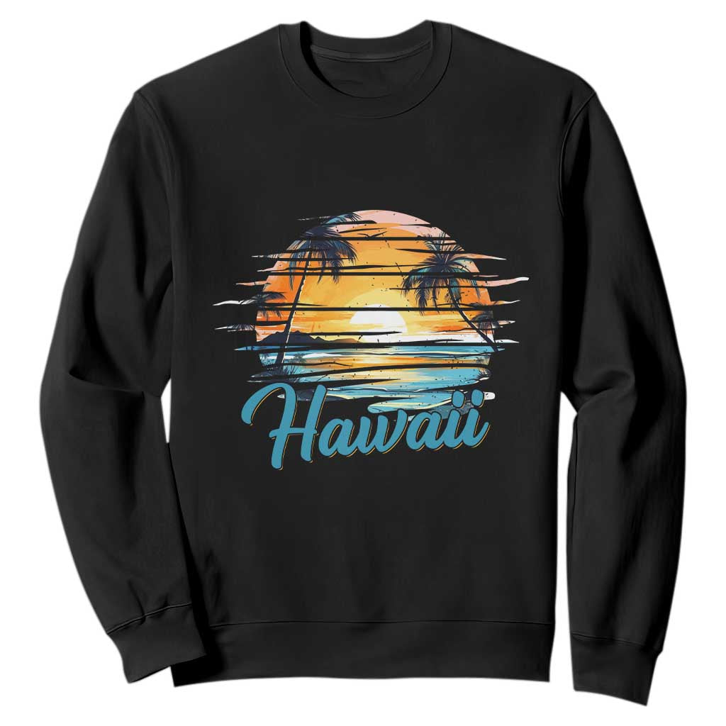 Retro Sunset Palm Tree Hawaii Sweatshirt Tropical Vacation Graphic TS12 Black Print Your Wear