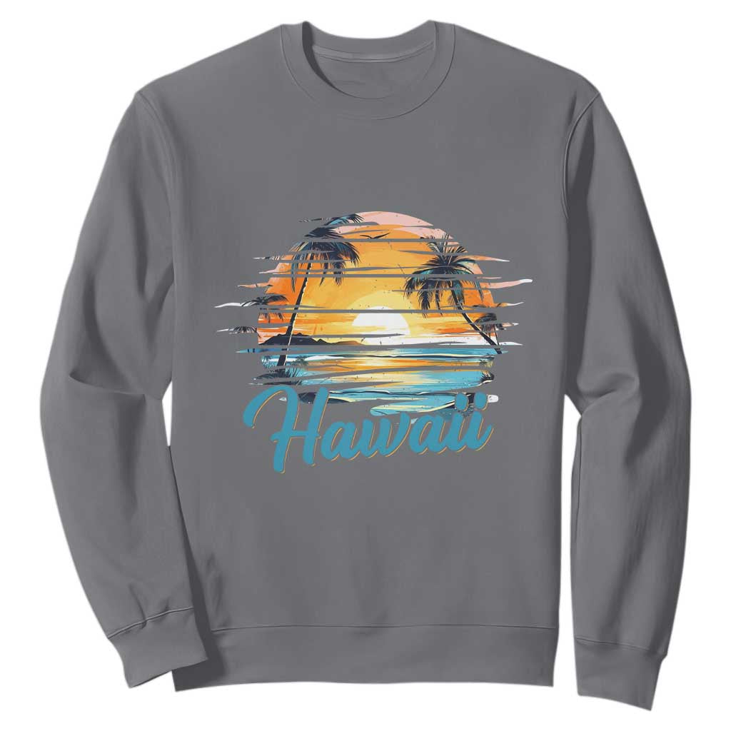 Retro Sunset Palm Tree Hawaii Sweatshirt Tropical Vacation Graphic TS12 Charcoal Print Your Wear