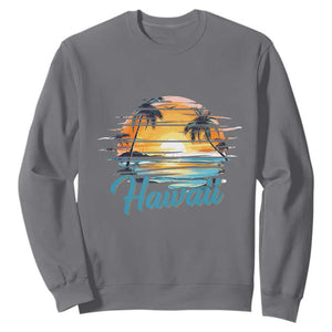 Retro Sunset Palm Tree Hawaii Sweatshirt Tropical Vacation Graphic TS12 Charcoal Print Your Wear
