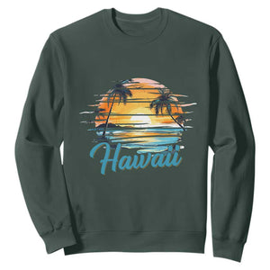 Retro Sunset Palm Tree Hawaii Sweatshirt Tropical Vacation Graphic TS12 Dark Forest Green Print Your Wear
