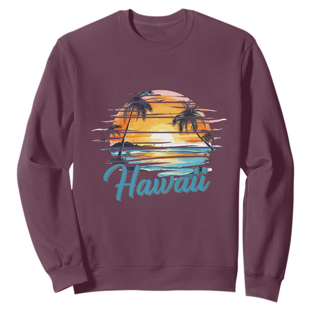 Retro Sunset Palm Tree Hawaii Sweatshirt Tropical Vacation Graphic TS12 Maroon Print Your Wear