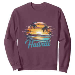 Retro Sunset Palm Tree Hawaii Sweatshirt Tropical Vacation Graphic TS12 Maroon Print Your Wear
