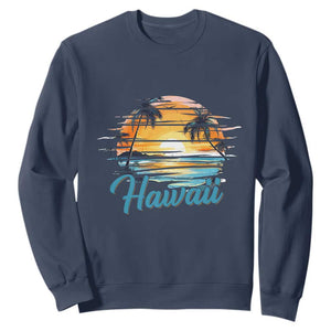 Retro Sunset Palm Tree Hawaii Sweatshirt Tropical Vacation Graphic TS12 Navy Print Your Wear