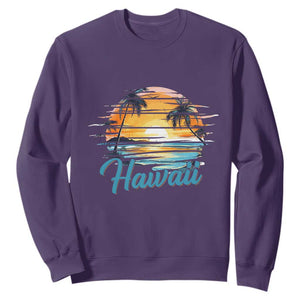 Retro Sunset Palm Tree Hawaii Sweatshirt Tropical Vacation Graphic TS12 Purple Print Your Wear