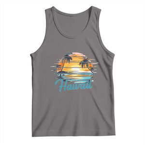 Retro Sunset Palm Tree Hawaii Tank Top Tropical Vacation Graphic TS12 Deep Heather Print Your Wear