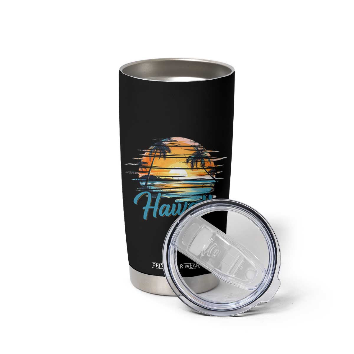 Retro Sunset Palm Tree Hawaii Tumbler Cup Tropical Vacation Graphic TS12 Print Your Wear