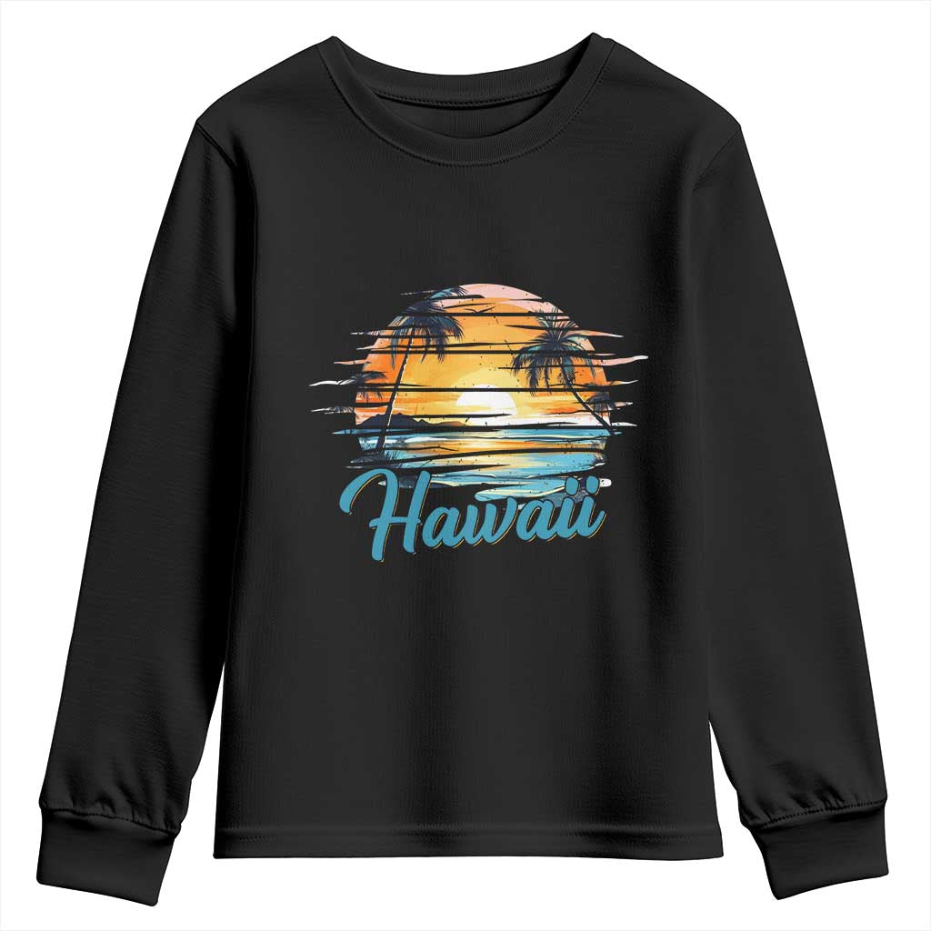 Retro Sunset Palm Tree Hawaii Youth Sweatshirt Tropical Vacation Graphic TS12 Black Print Your Wear