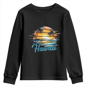 Retro Sunset Palm Tree Hawaii Youth Sweatshirt Tropical Vacation Graphic TS12 Black Print Your Wear