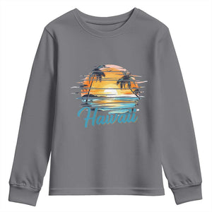 Retro Sunset Palm Tree Hawaii Youth Sweatshirt Tropical Vacation Graphic TS12 Charcoal Print Your Wear