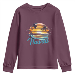 Retro Sunset Palm Tree Hawaii Youth Sweatshirt Tropical Vacation Graphic TS12 Maroon Print Your Wear