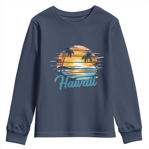 Retro Sunset Palm Tree Hawaii Youth Sweatshirt Tropical Vacation Graphic TS12 Navy Print Your Wear