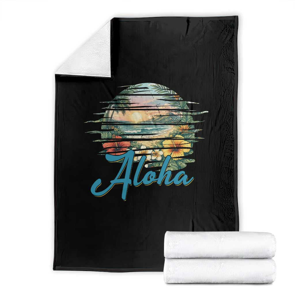 Vintage Hawaii Hibiscus Floral Throw Blanket Tropical Beach Vacation Graphic TS12 Black Print Your Wear