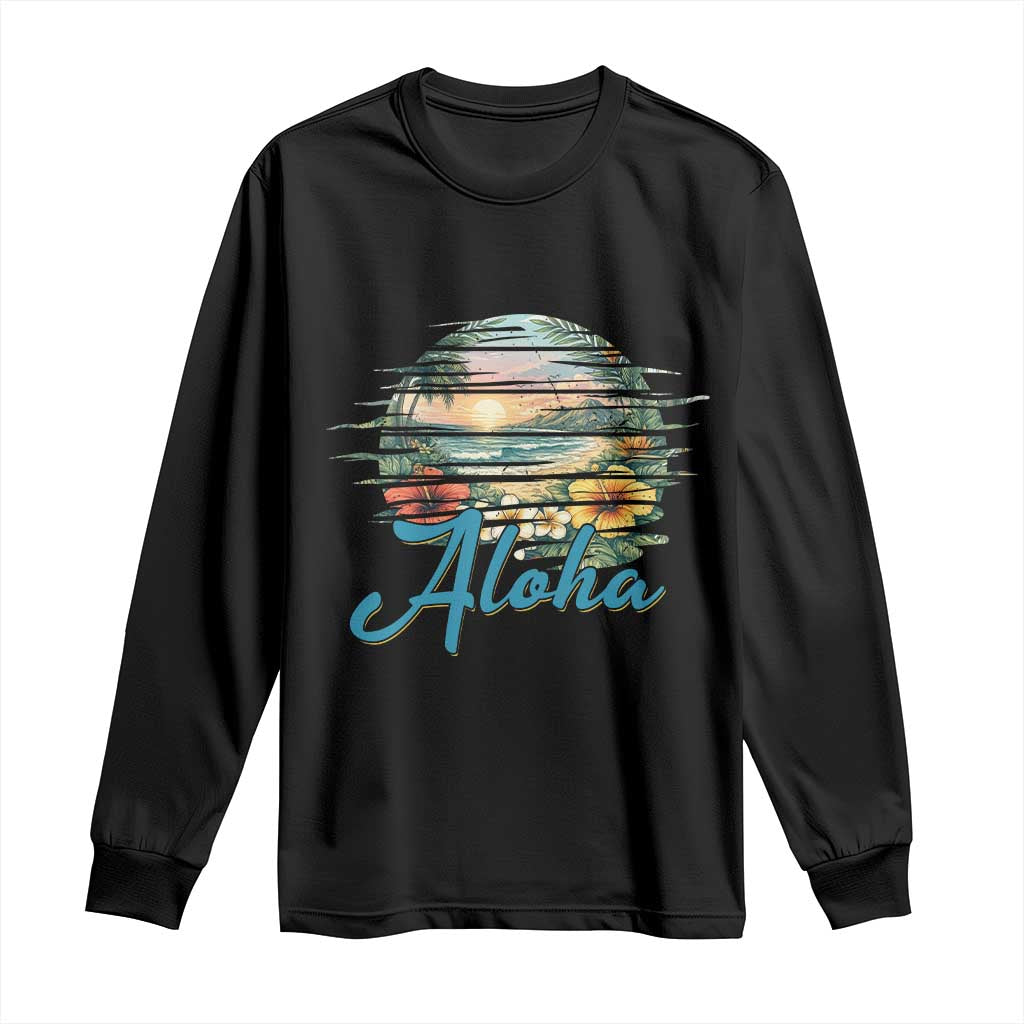 Vintage Hawaii Hibiscus Floral Long Sleeve Shirt Tropical Beach Vacation Graphic TS12 Black Print Your Wear