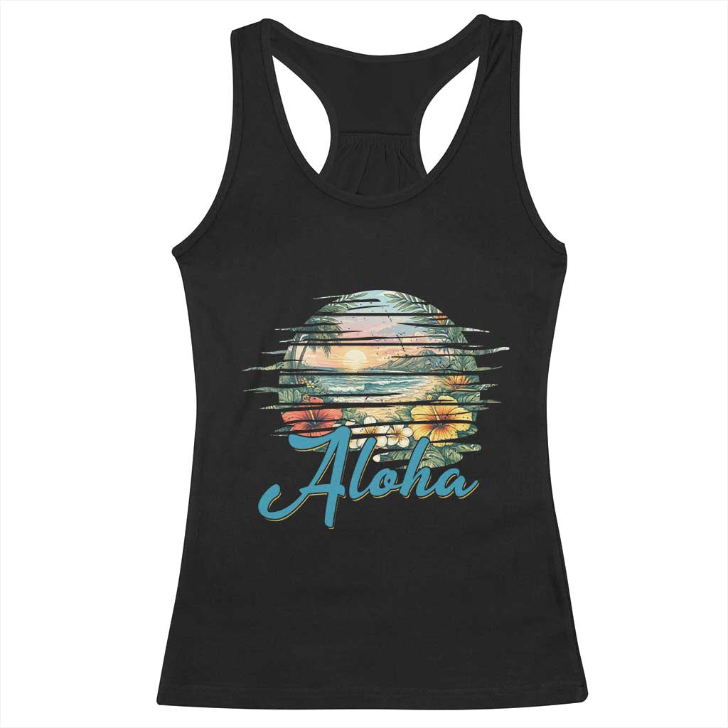 Vintage Hawaii Hibiscus Floral Racerback Tank Top Tropical Beach Vacation Graphic TS12 Black Print Your Wear