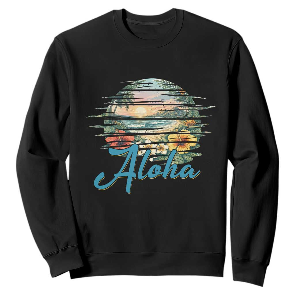 Vintage Hawaii Hibiscus Floral Sweatshirt Tropical Beach Vacation Graphic TS12 Black Print Your Wear