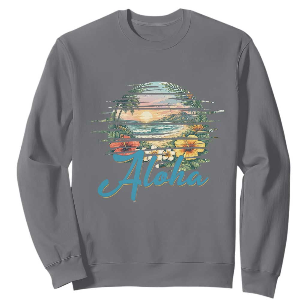 Vintage Hawaii Hibiscus Floral Sweatshirt Tropical Beach Vacation Graphic TS12 Charcoal Print Your Wear
