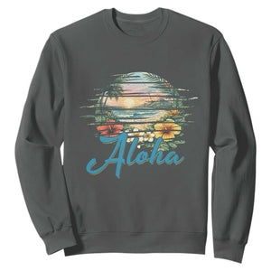 Vintage Hawaii Hibiscus Floral Sweatshirt Tropical Beach Vacation Graphic TS12 Dark Heather Print Your Wear