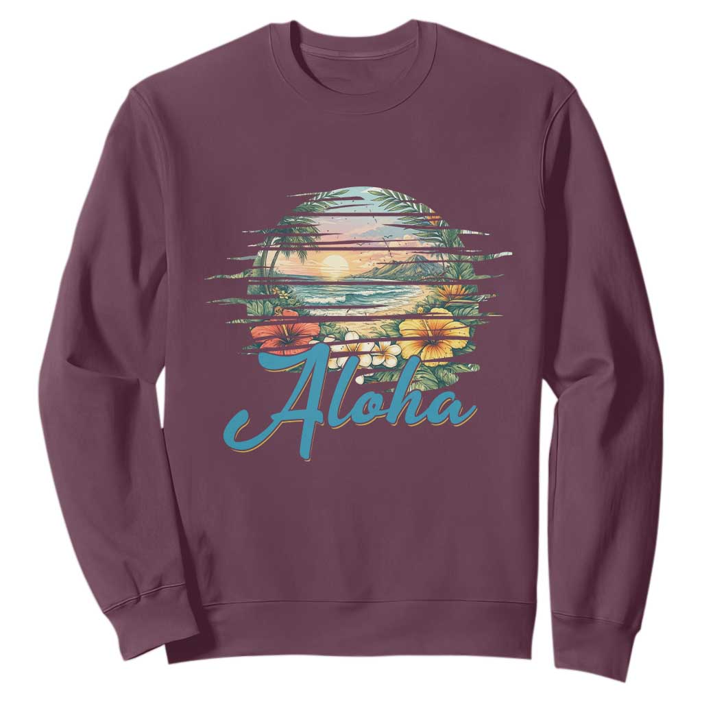 Vintage Hawaii Hibiscus Floral Sweatshirt Tropical Beach Vacation Graphic TS12 Maroon Print Your Wear