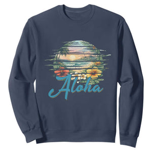 Vintage Hawaii Hibiscus Floral Sweatshirt Tropical Beach Vacation Graphic TS12 Navy Print Your Wear