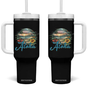Vintage Hawaii Hibiscus Floral Tumbler With Handle Tropical Beach Vacation Graphic TS12 One Size: 40 oz Black Print Your Wear