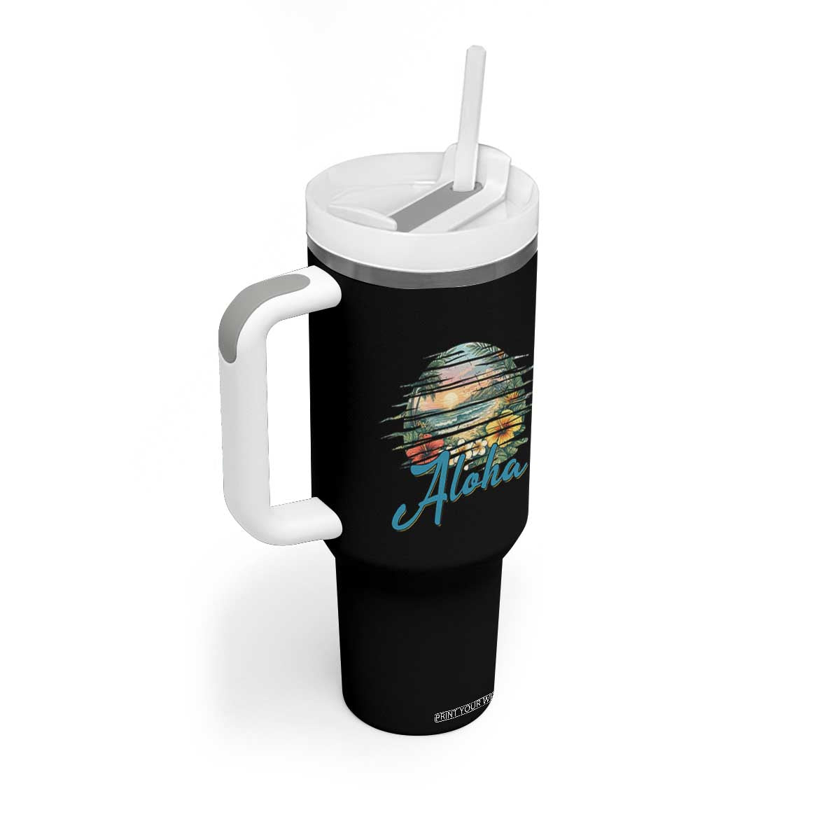 Vintage Hawaii Hibiscus Floral Tumbler With Handle Tropical Beach Vacation Graphic TS12 Print Your Wear