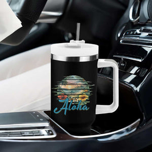 Vintage Hawaii Hibiscus Floral Tumbler With Handle Tropical Beach Vacation Graphic TS12 Print Your Wear