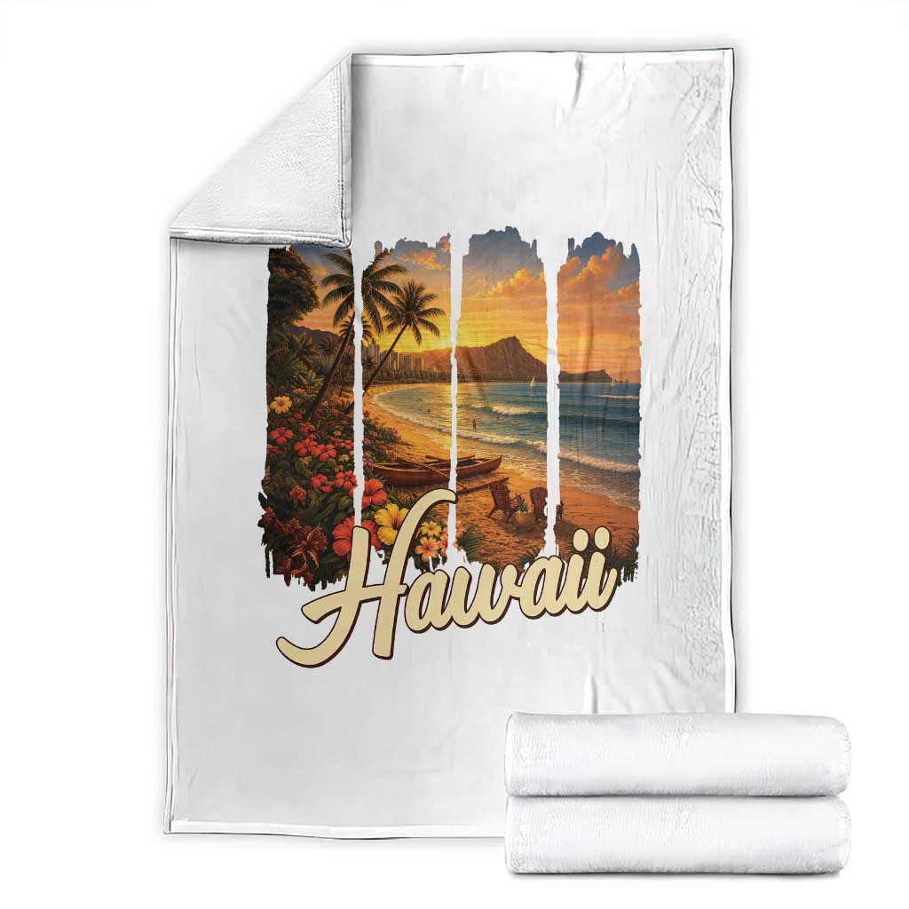 Vintage Hawaii Beach Travel Throw Blanket Sunset Ocean Landscape TS12 White Print Your Wear