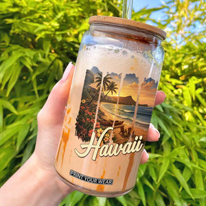 Vintage Hawaii Beach Travel Glass Can Sunset Ocean Landscape TS12 White Print Your Wear