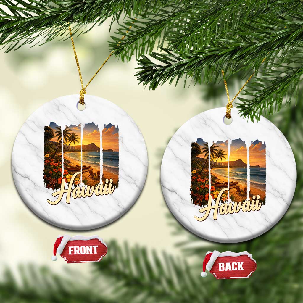 Vintage Hawaii Beach Travel Ceramic Ornament Sunset Ocean Landscape TS12 1pc White Marble Print Your Wear