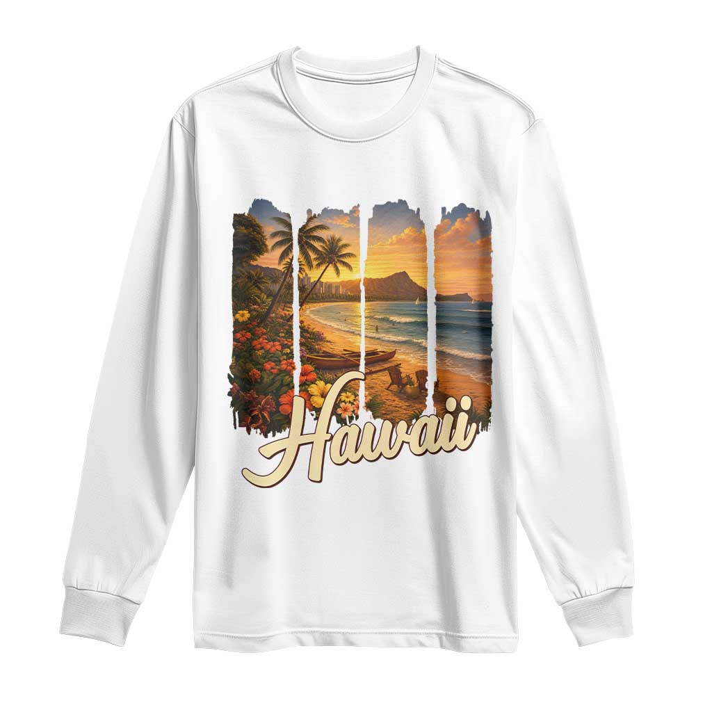 Vintage Hawaii Beach Travel Long Sleeve Shirt Sunset Ocean Landscape TS12 White Print Your Wear