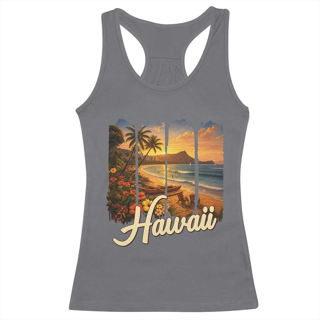 Vintage Hawaii Beach Travel Racerback Tank Top Sunset Ocean Landscape TS12 Charcoal Print Your Wear